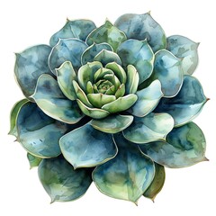 Obraz premium Beautiful watercolor painting of a succulent plant with blue-green leaves. Perfect for nature, garden, and home decor themes.