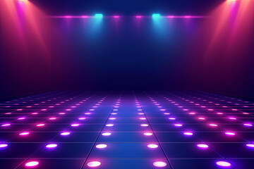 Illuminated dance floor a background vector illustration, 80s retro style disco empty dance floor, night club, party, music contest design element, an artistic performance surface template


