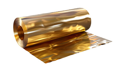 Gold foil sheet smooth and reflective, isolated on white and transparent background