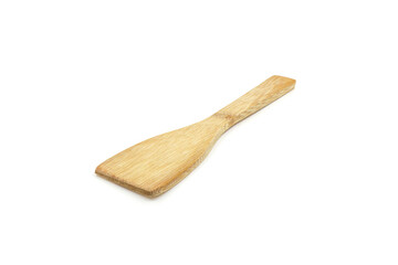 wooden spade of frying pan on white background.