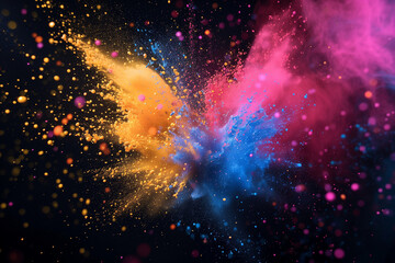 Obraz premium Explosion of paint on the dark background colorful particles.