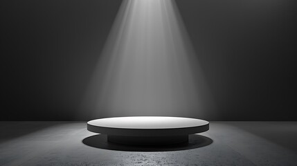 Modern podium background with sleek, minimalist design. Monochrome color scheme with soft spotlights illuminating the podium