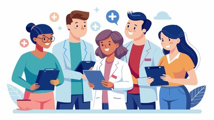 Modern healthcare goes beyond the exam room. This image depicts a collaborative discussion in a modern clinic, promoting optimal patient care.