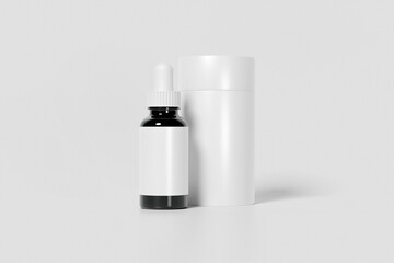 Blank Dropper Bottle with Cylindrical Box & Table Mockup