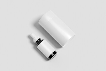 Blank Dropper Bottle with Cylindrical Box & Table Mockup