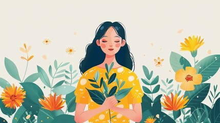 A beautiful young woman standing in a field of flowers