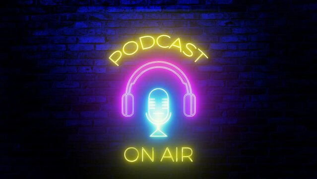 podcast symbol neon light effect green screen background