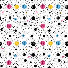seamless abstract pattern of small black lines on a white background, creating an abstract design reminiscent of confetti or sprinkles.