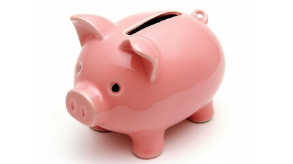 Obraz premium A classic pink piggy bank centered on a pure white background, highlighting its simplicity and charm