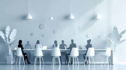 Training of employees in the office. Paper cut style.