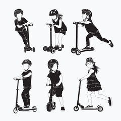 Happy child playing scooter in the park © Riefky