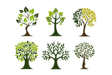 Tree icon set logo vector concept of a stylized on white background


