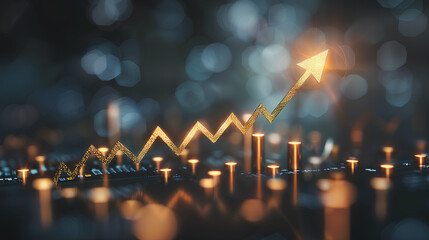 Business growth concept with a rising arrow graph and bokeh background

