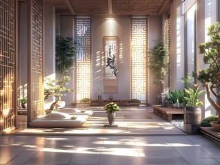 Fototapeta premium Tranquil Chinese-Style Office Promoting Employee Well-being