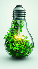 Simple green light bulbs and gears arranged in an array, representing innovation for energy company branding on white background