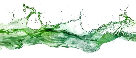 Obraz premium banner of a floating green wavy stream of water on a flat white background 