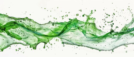 banner of a floating green wavy stream of water on a flat white background  

