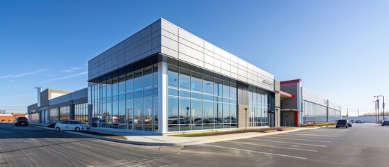 Obraz premium exterior of a modern building store on a sunny day, ground level 