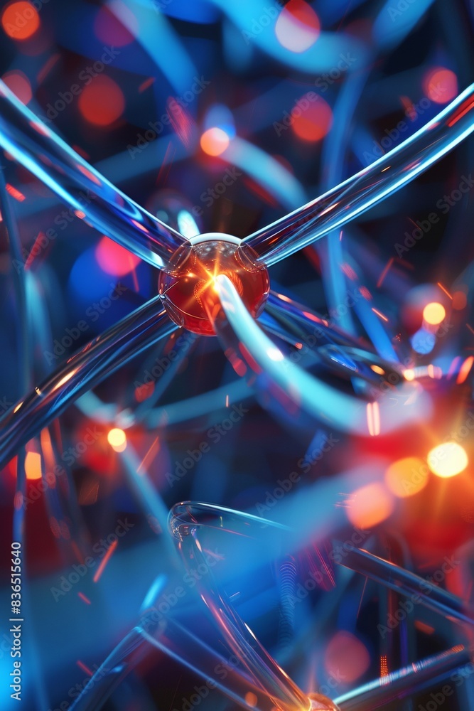 Poster vibrant abstract art of global connections with dynamic, colorful intertwined lines and nodes symbol