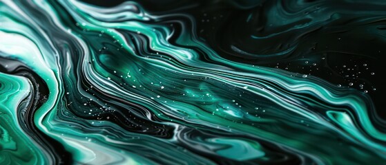 abstract wallpaper with wavy watercolor effects in liquid black and green, nice texture and very artistic