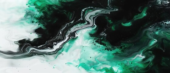 abstract wallpaper with wavy watercolor effects in liquid black and green, nice texture and very artistic