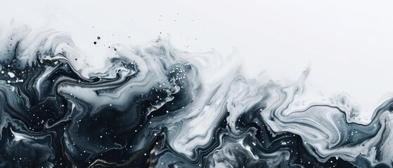 abstract wallpaper with wavy watercolor effects in white and liquid black, nice texture and very artistic
