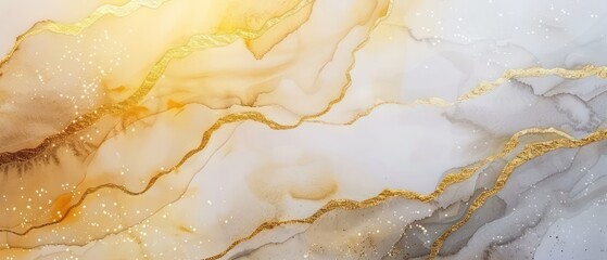 abstract wallpaper with wavy watercolor effects in white and liquid gold, nice texture and very artistic
