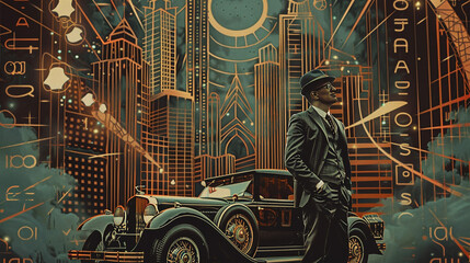 Dapper gentleman in a retro futuristic city
