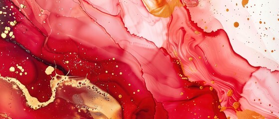 abstract wallpaper with wavy watercolor effects in red and liquid gold, nice texture and very artistic
