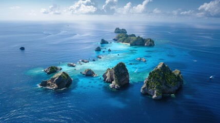 Obraz premium A beautiful island with a blue ocean in the background