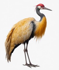 Obraz premium CROWNED CRANED A large bird with a long neck and long legs, standing tall and poised. with transparent and white background and PNG: