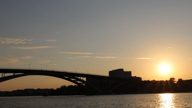 Stockholm, Sweden A sunset view of the Kungsholmen district and the Western Bridge, or Vasterbron.