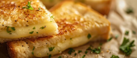 garlic bread grilled cheese wallpaper on a professional setting, nice depth with a blurred background 