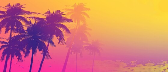 palm trees silhouette wallpaper with warm colors on a gradient background
