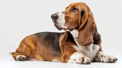 basset hound dog wallpaper isolated on a neutral background, very photographic and professional