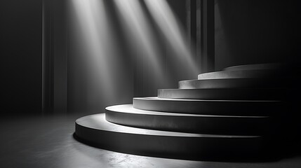 Obraz premium Modern podium background with sleek, minimalist design. Monochrome color scheme with soft spotlights illuminating the podium