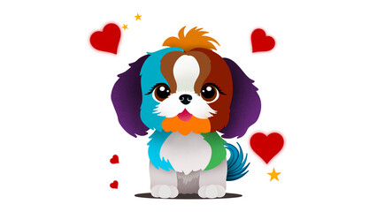 Cartoon dog or puppy characters design collection with flat color, face cartoon vintage drawing, dog in love, Adorable fluffy animal