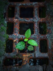 Resilient Sapling Emerging from Urban Storm Drain: A Symbol of Nature's Power and Hope