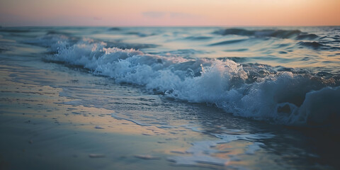 Obraz premium Ocean Serenity: The Tranquil Beauty of Waves at Sunset | Coastal Calm: Capturing the Peaceful Essence of the Sea