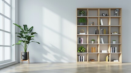 Fototapeta premium Modern bookcase, minimalist, isolated white background
