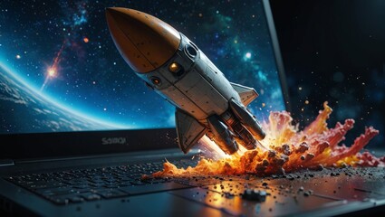Rocket Launching From Laptop Screen