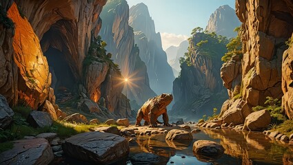 Fantasy Creature in a Mountainous Valley