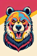 Obraz premium a cartoon grizzly bear, black bear, brown bear, mascot, bear, grizzly, black, brown, mascot, t-shirt, design, illustration, wild, fierce, animal, nature, claws, fur, angry, mean