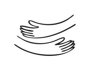 Hug hands doodle outline hand drawn logo icon sign Cute cartoon 