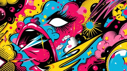 Comics illustration, retro and 90s style, pop art pattern, abstract crazy and psychedelic background