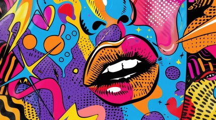 Obraz premium Comics illustration, retro and 90s style, pop art pattern, abstract crazy and psychedelic background