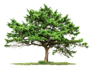 Majestic tree with lush green foliage and expansive branches isolated on white background, perfect for nature and landscape themes.
