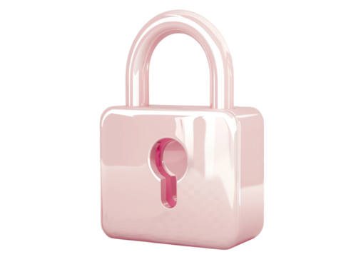 Shiny pink padlock. Symbol of security, safety and protection. High-resolution image for various uses.