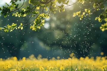 In spring, tree branches sway amid pollen floating in the air, marking the onset of allergy season.






