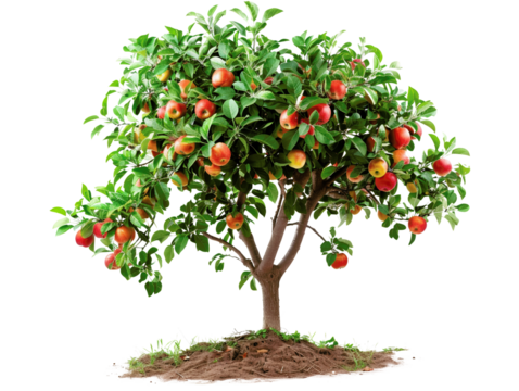 Lush apple tree full of ripe red apples, symbolizing growth and harvest. Perfect for nature and farming themes.